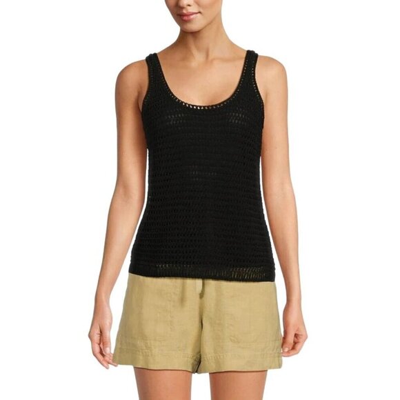 Vince Womens Top Size Medium Black Crochet Knit Tank Sleeveless Scoop Neck - Picture 7 of 7